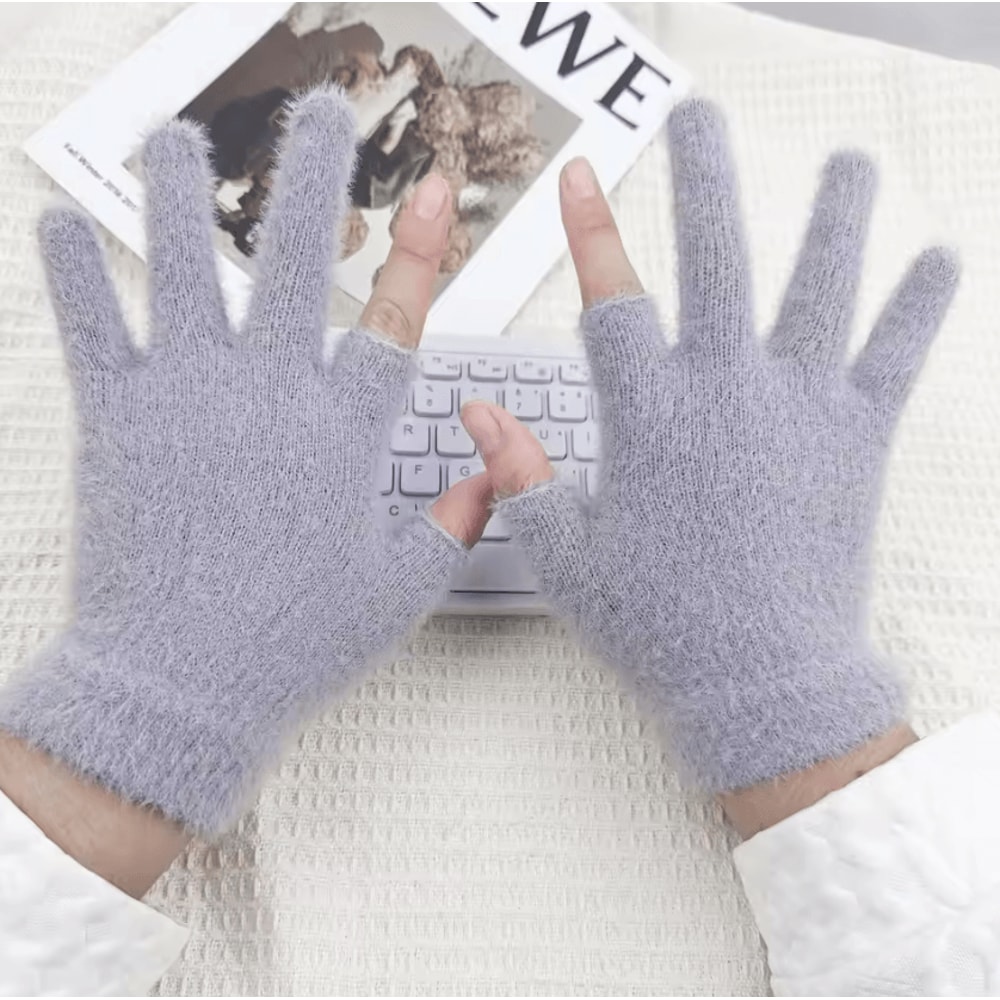 CozyFlex TwoFinger Touch Knitted Gloves For Women Warm Plush Winter Fingerless Design 5