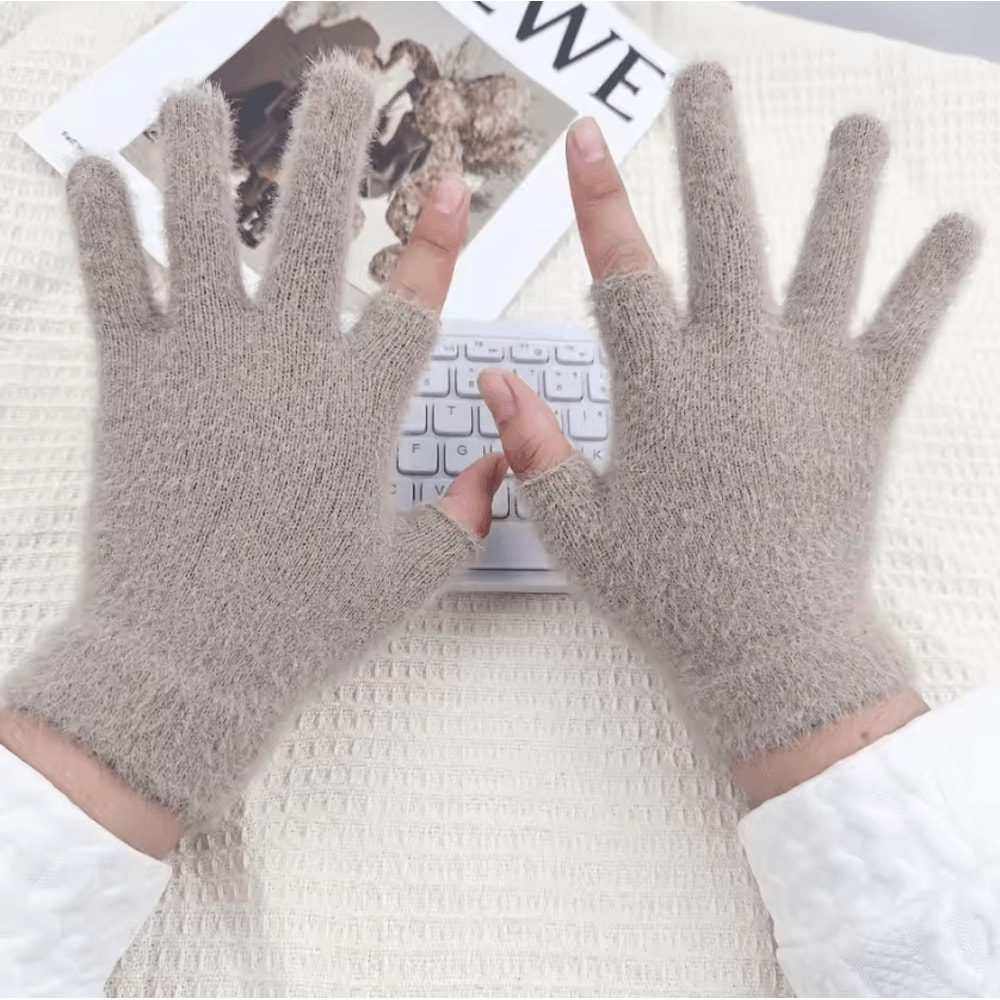 CozyFlex TwoFinger Touch Knitted Gloves For Women Warm Plush Winter Fingerless Design 6