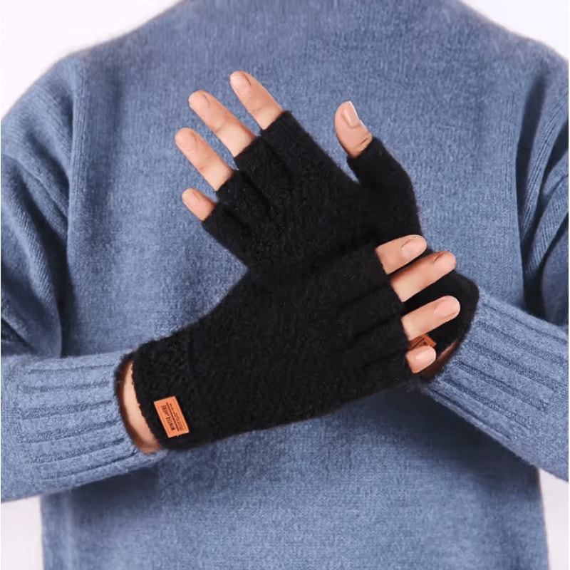 AlpacaTherm Knit Fingerless Gloves For Men Warm Thermal Driving Work Gloves 0