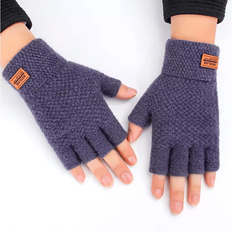 AlpacaTherm Knit Fingerless Gloves For Men Warm Thermal Driving Work Gloves 3
