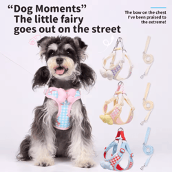 bowcharm reflective small dog harness vest with leash – breathable & secure outdoor fit