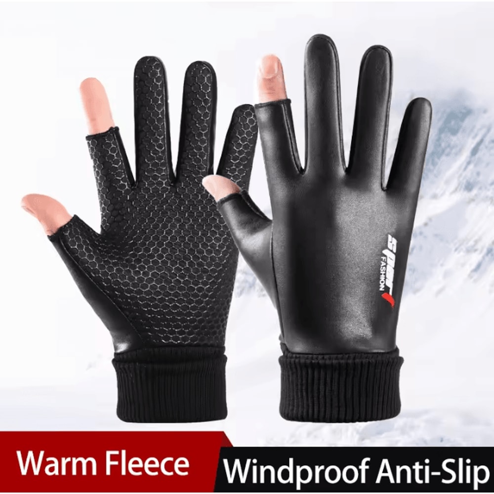 GripFlex PU Leather Fingerless Cycling Gloves Waterproof Windproof Thermal Riding Gloves 0