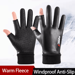gripflex pu leather fingerless cycling gloves – waterproof windproof thermal riding gloves