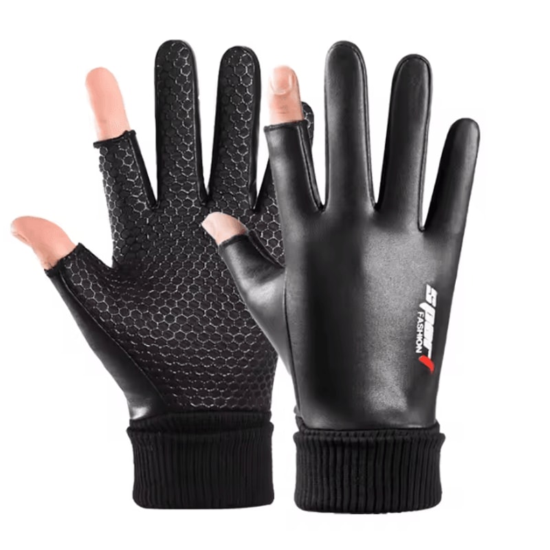 GripFlex PU Leather Fingerless Cycling Gloves Waterproof Windproof Thermal Riding Gloves 2