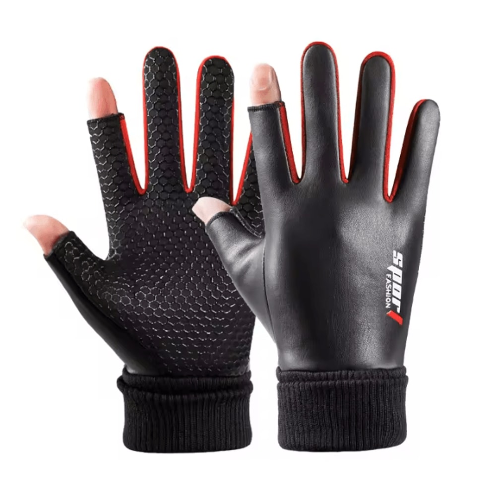 GripFlex PU Leather Fingerless Cycling Gloves Waterproof Windproof Thermal Riding Gloves 3