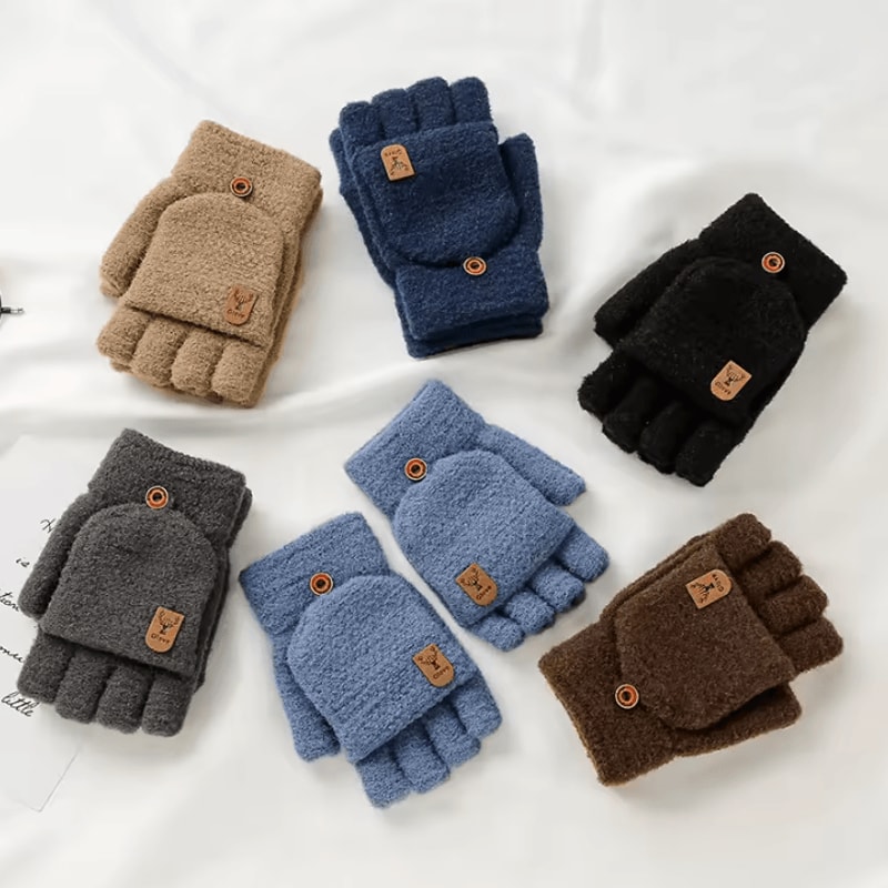 FlexWarm FlipTop Knitted Winter Gloves For Men Thick Thermal Fingerless Mittens 1