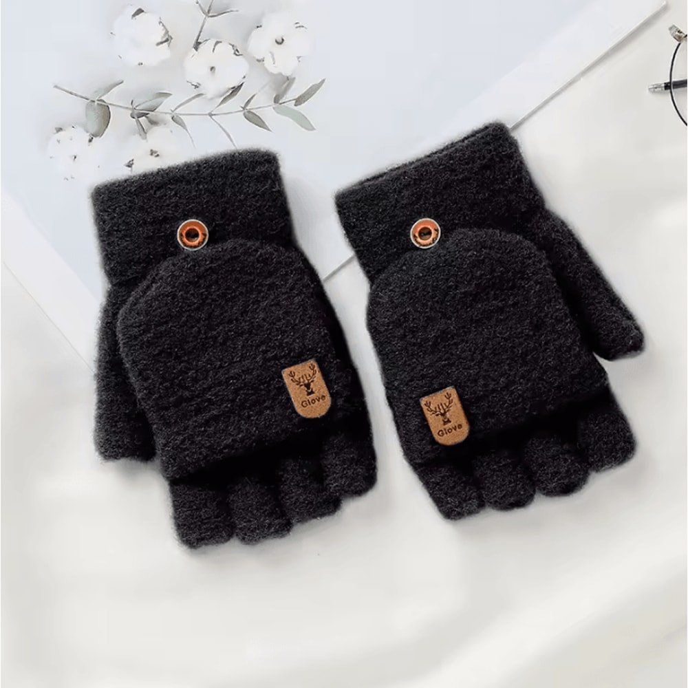 FlexWarm FlipTop Knitted Winter Gloves For Men Thick Thermal Fingerless Mittens 2