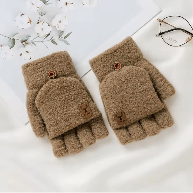 FlexWarm FlipTop Knitted Winter Gloves For Men Thick Thermal Fingerless Mittens 3