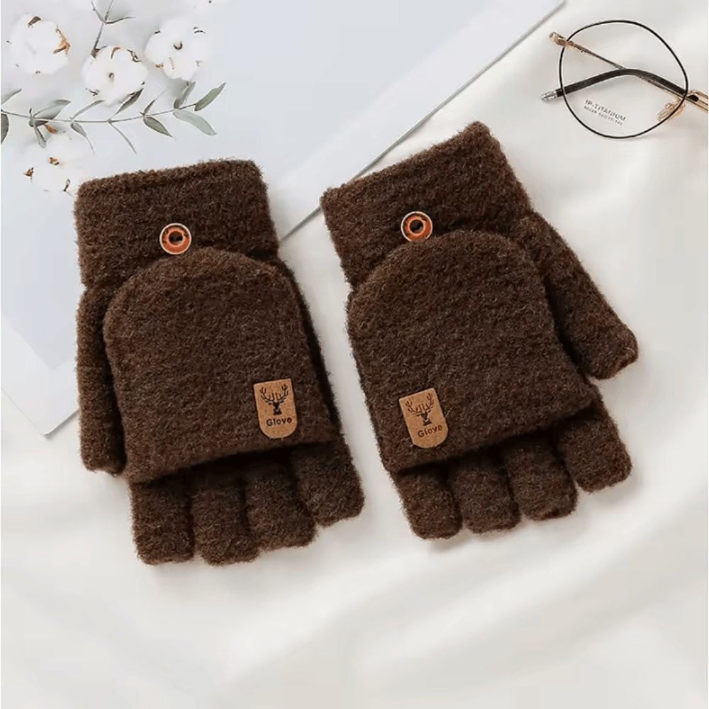 FlexWarm FlipTop Knitted Winter Gloves For Men Thick Thermal Fingerless Mittens 4