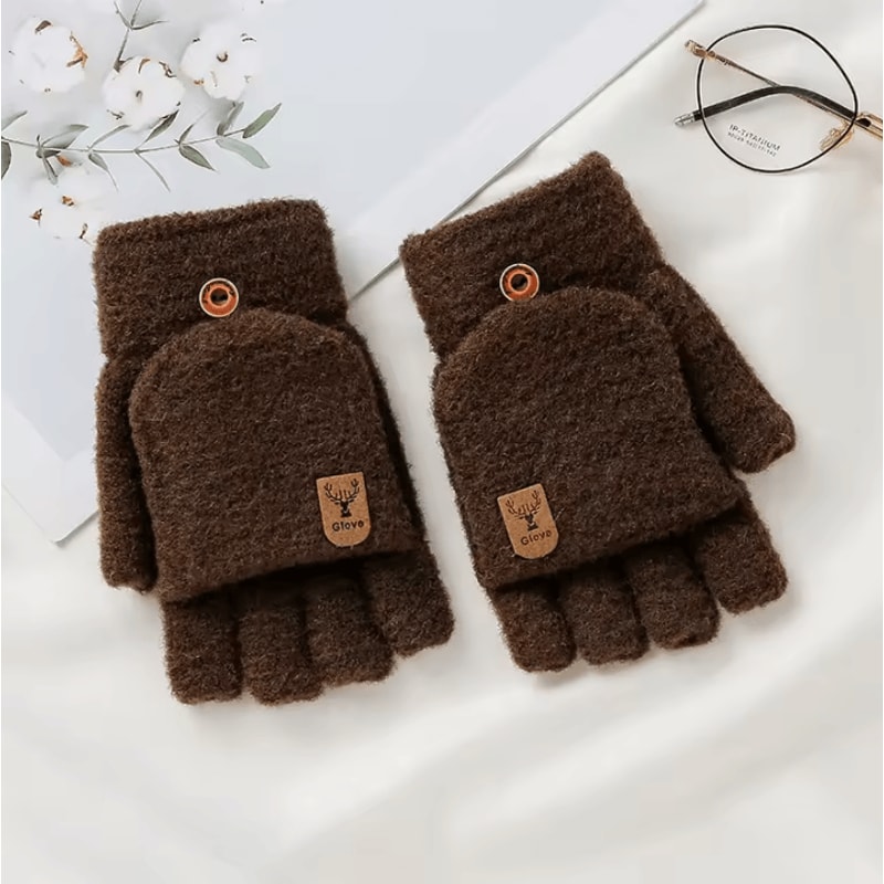 FlexWarm FlipTop Knitted Winter Gloves For Men Thick Thermal Fingerless Mittens 4