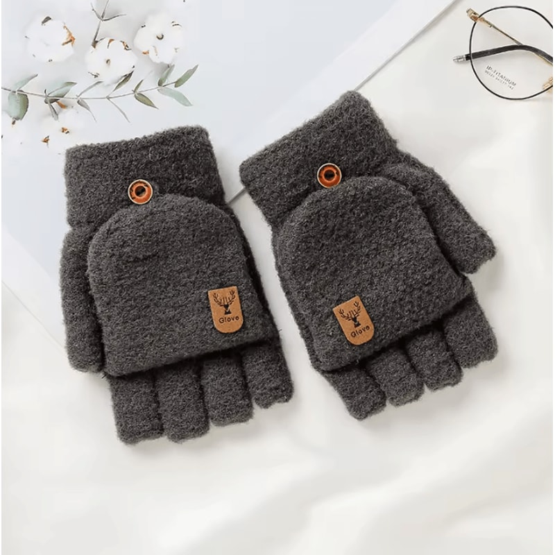 FlexWarm FlipTop Knitted Winter Gloves For Men Thick Thermal Fingerless Mittens 5