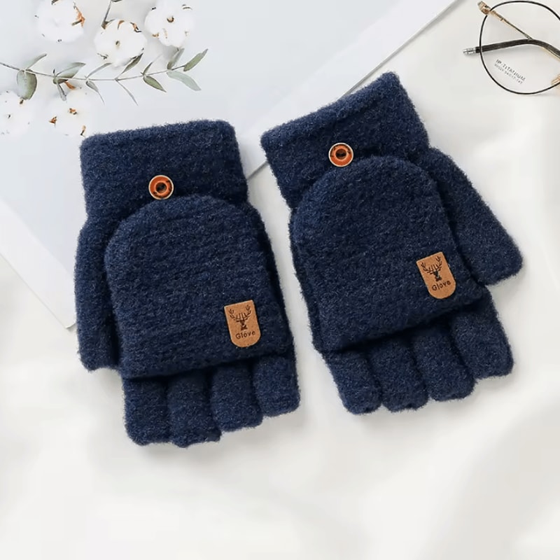 FlexWarm FlipTop Knitted Winter Gloves For Men Thick Thermal Fingerless Mittens 6