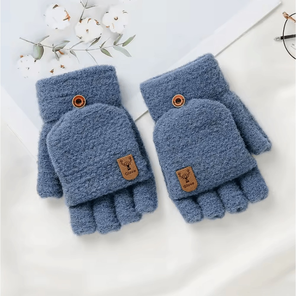 FlexWarm FlipTop Knitted Winter Gloves For Men Thick Thermal Fingerless Mittens 7