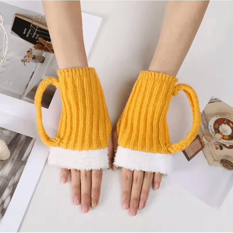 BrewWarm Novelty Beer Mug Fingerless Gloves Fun Knitted Winter Party Gloves 0