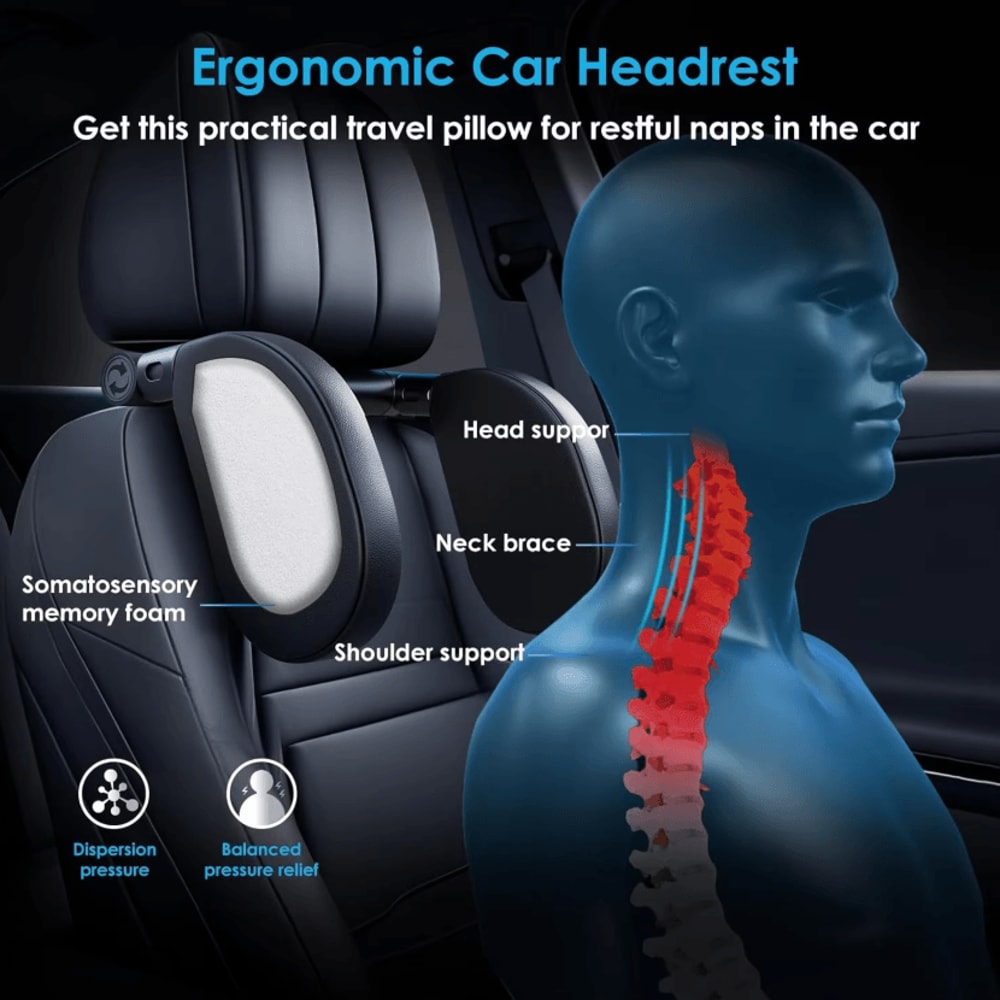 Adjustable Memory Foam Car Headrest Pillow Ergonomic Neck Support Cushion For Travel Comfort 2