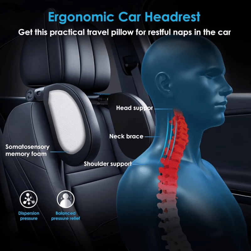 Adjustable Memory Foam Car Headrest Pillow Ergonomic Neck Support Cushion For Travel Comfort 2