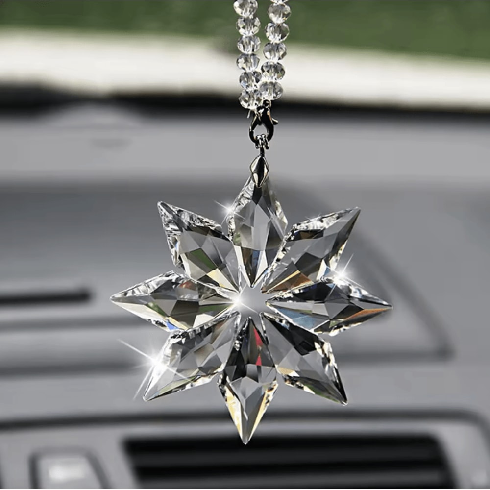 Crystal Snowflake Car Pendant Sun Catcher Elegant Hanging Ornament For Interior Sparkle 0
