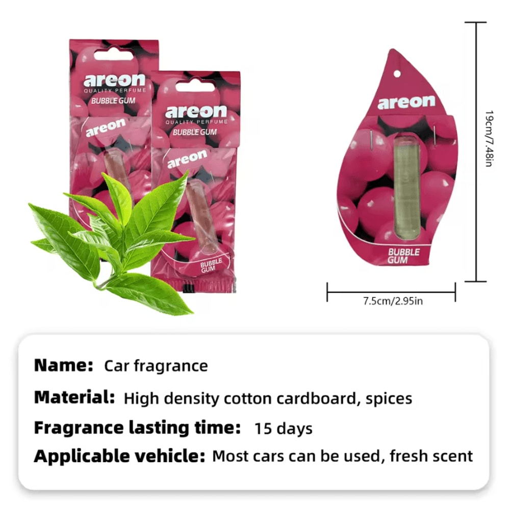 Areon Bubble Gum Hanging Car Air Freshener Pack Natural Paper Scent Interior Decor 1