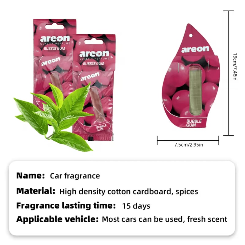 Areon Bubble Gum Hanging Car Air Freshener Pack Natural Paper Scent Interior Decor 1