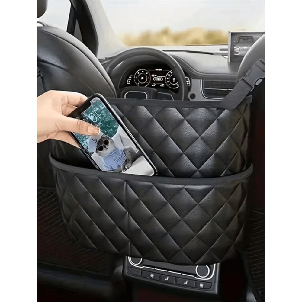 FlexCarry Leather Car Middle Seat Storage Net Organizer 1