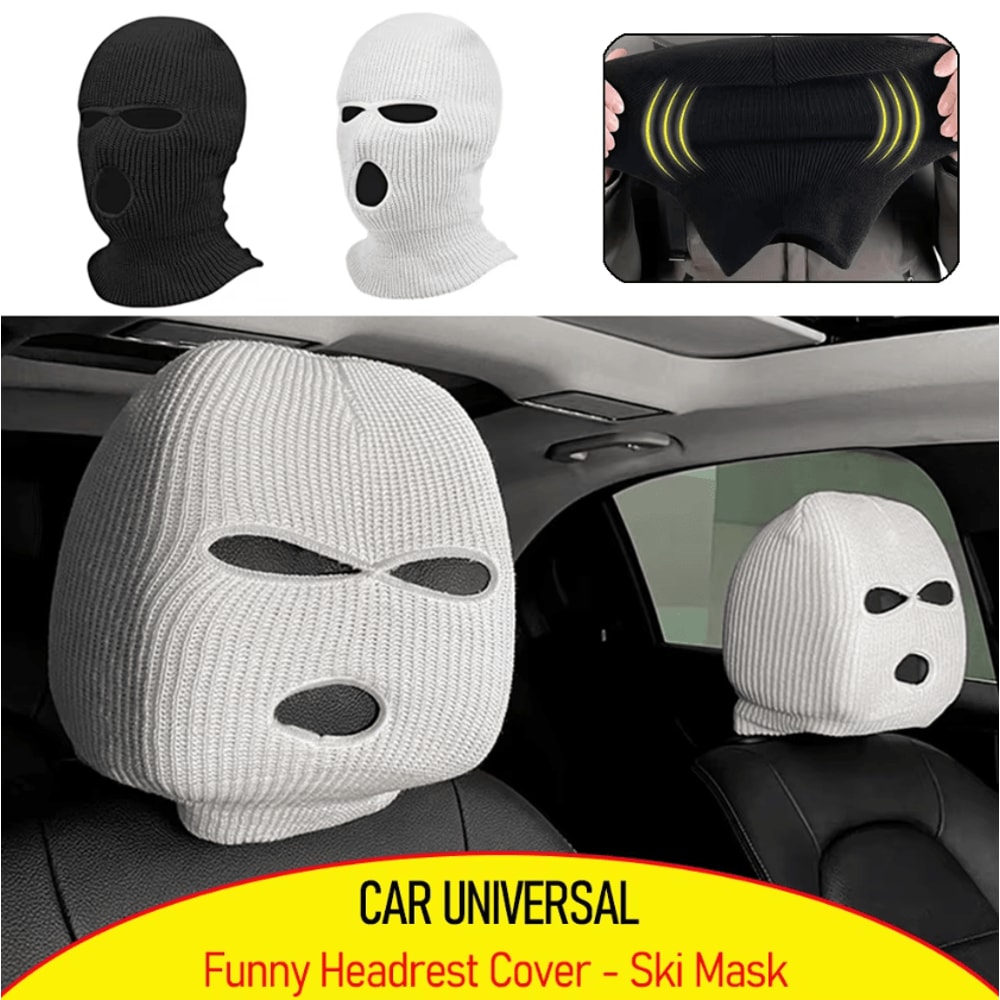 Funny Balaclava Car Headrest Cover Set For Auto Seat Protection 0