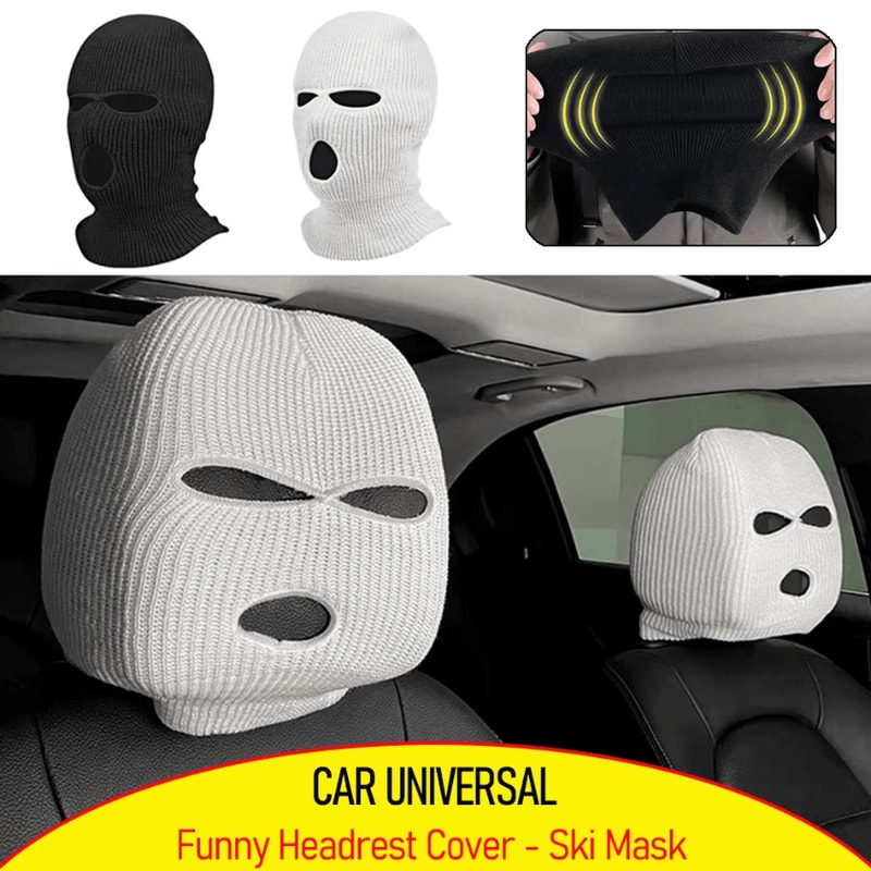 Funny Balaclava Car Headrest Cover Set For Auto Seat Protection 0