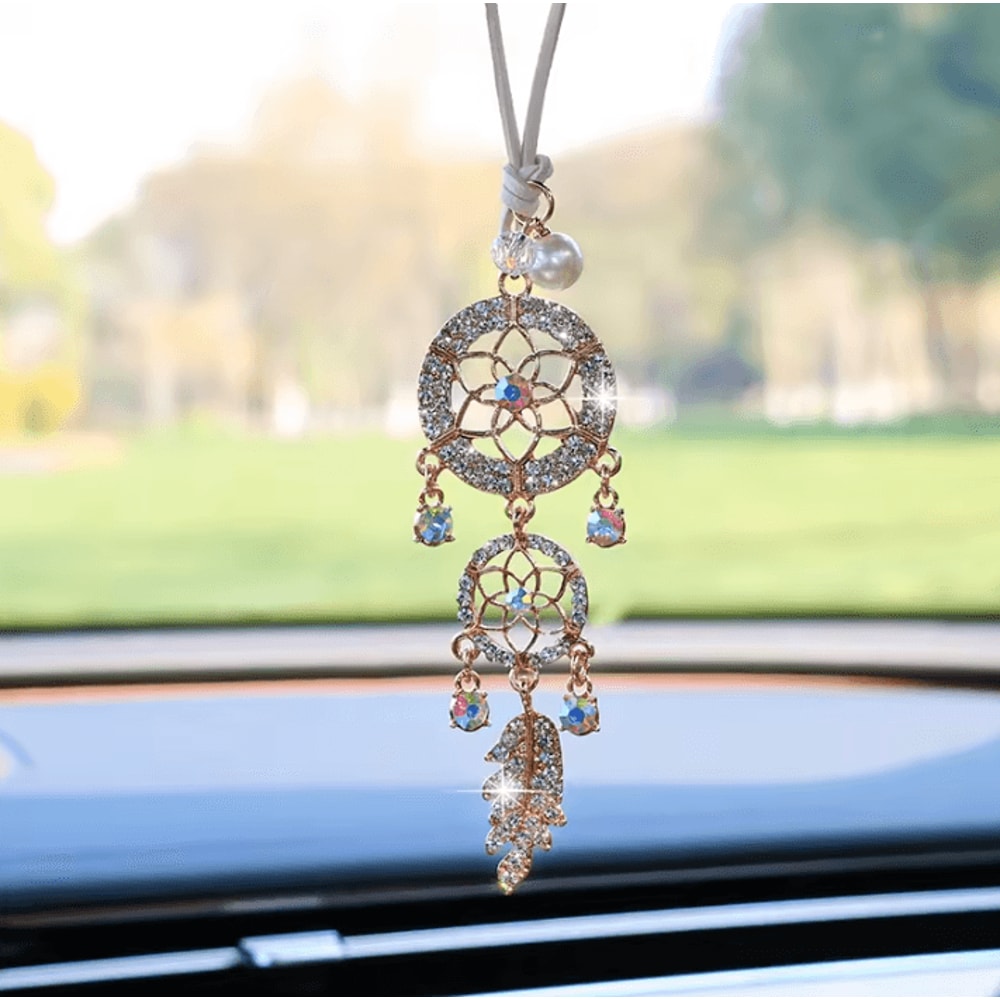 Crystal Flower Dreamcatcher Car Mirror Pendant 0