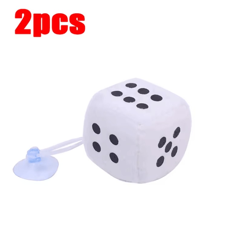 Retro Plush Fuzzy Dice Rearview Mirror Hanging Set 10