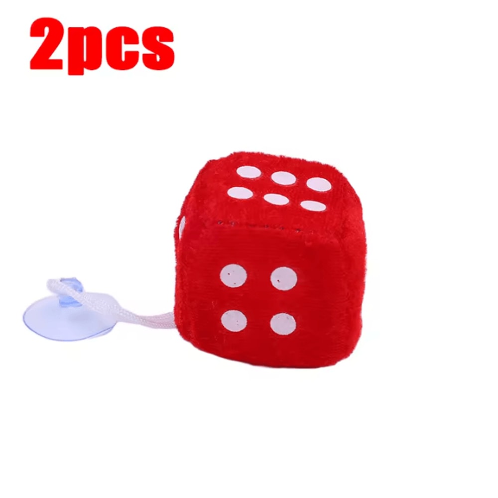 Retro Plush Fuzzy Dice Rearview Mirror Hanging Set 11