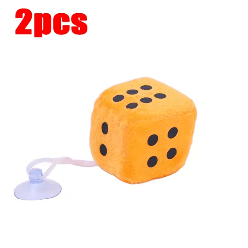 Retro Plush Fuzzy Dice Rearview Mirror Hanging Set 12
