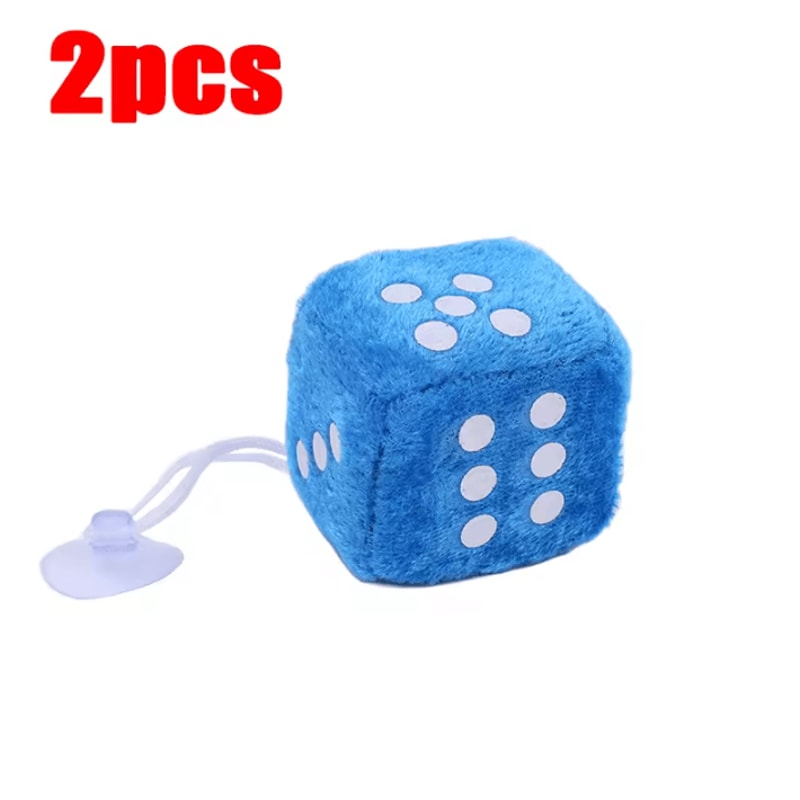 Retro Plush Fuzzy Dice Rearview Mirror Hanging Set 8