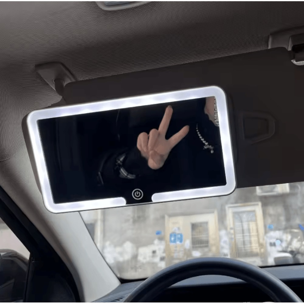 Rechargeable LED Car Vanity Mirror HD Sun Visor Makeup Mirror With Adjustable Fill Light 1