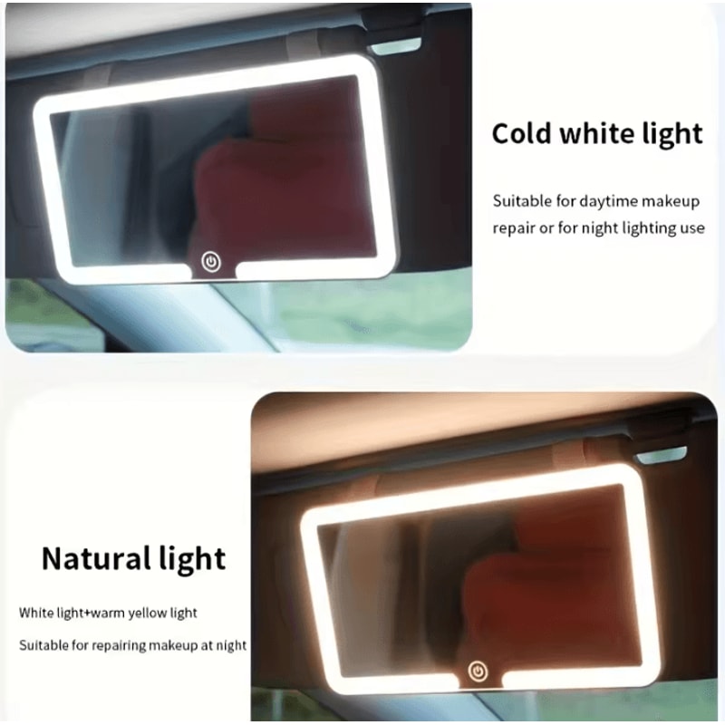 Rechargeable LED Car Vanity Mirror HD Sun Visor Makeup Mirror With Adjustable Fill Light 2