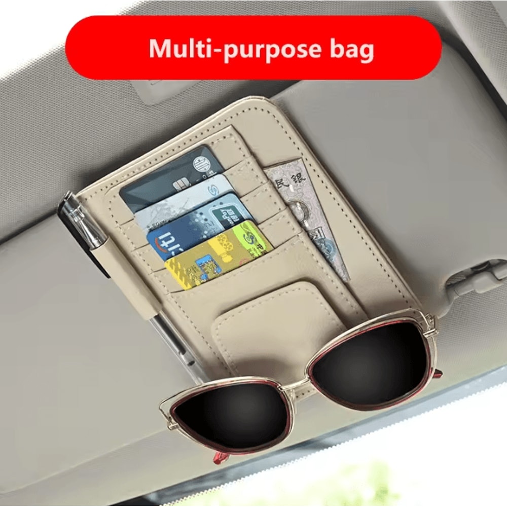 MultiFunction Car Sun Visor Organizer Clip Glasses Holder Card Cash Storage Bag 1