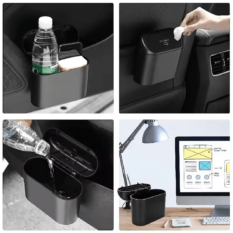Universal Car Clamshell Trash Bin Hanging PressTop Vehicle Garbage Storage Box 1