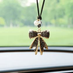 luxe crystal bow rearview mirror car charm