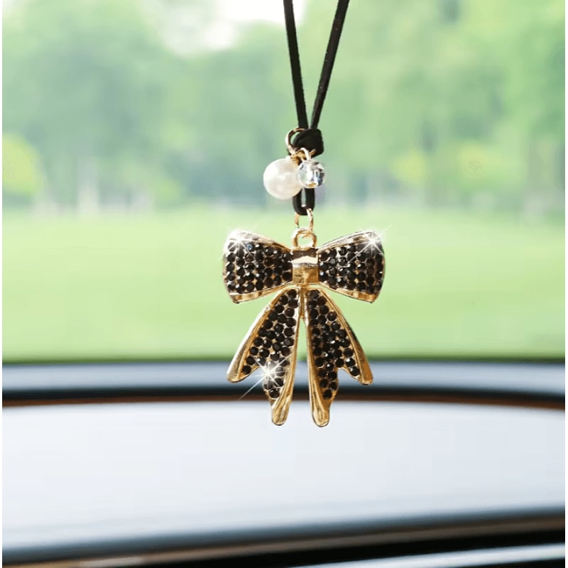 Luxe Crystal Bow Rearview Mirror Car Charm 0