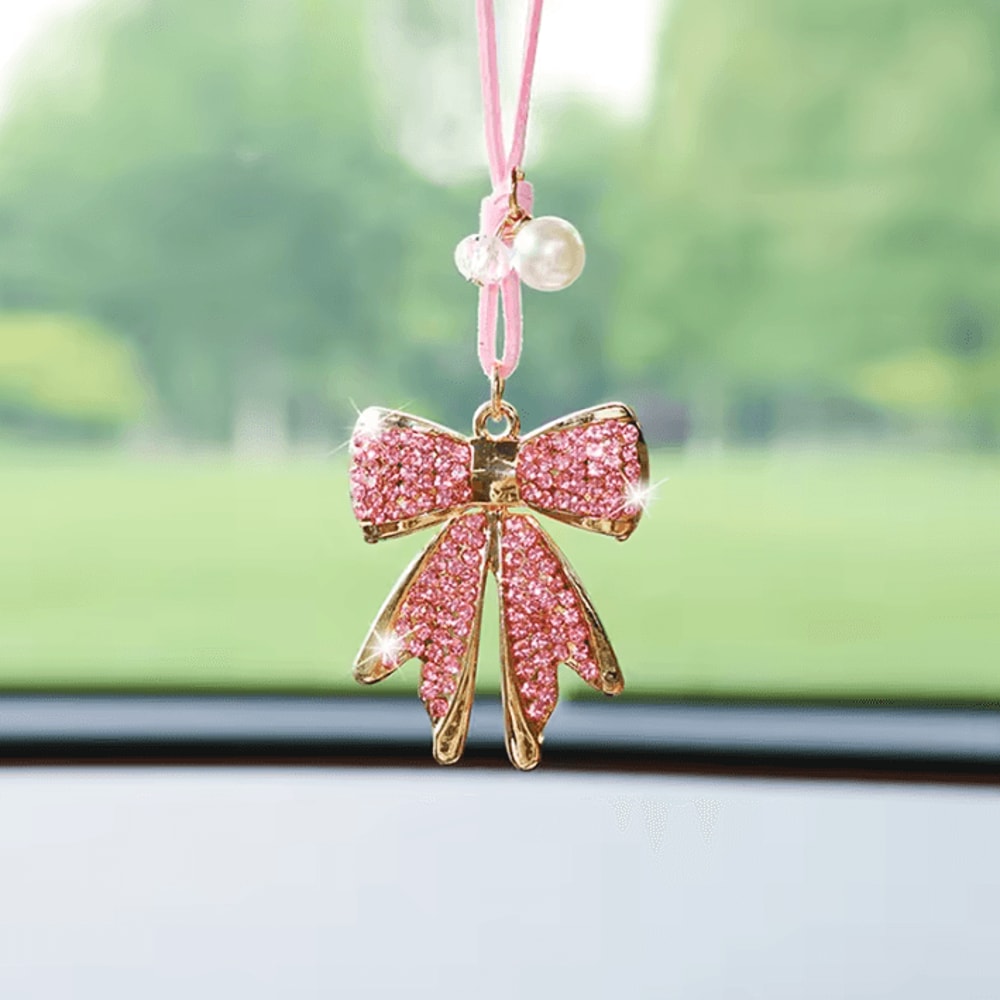 Luxe Crystal Bow Rearview Mirror Car Charm 1