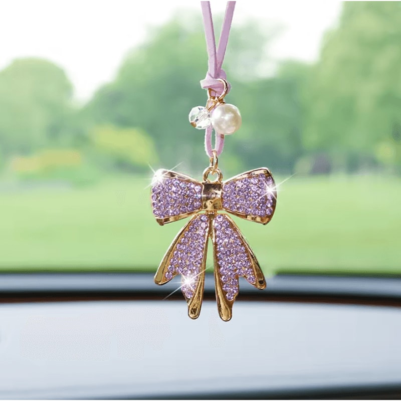 Luxe Crystal Bow Rearview Mirror Car Charm 2