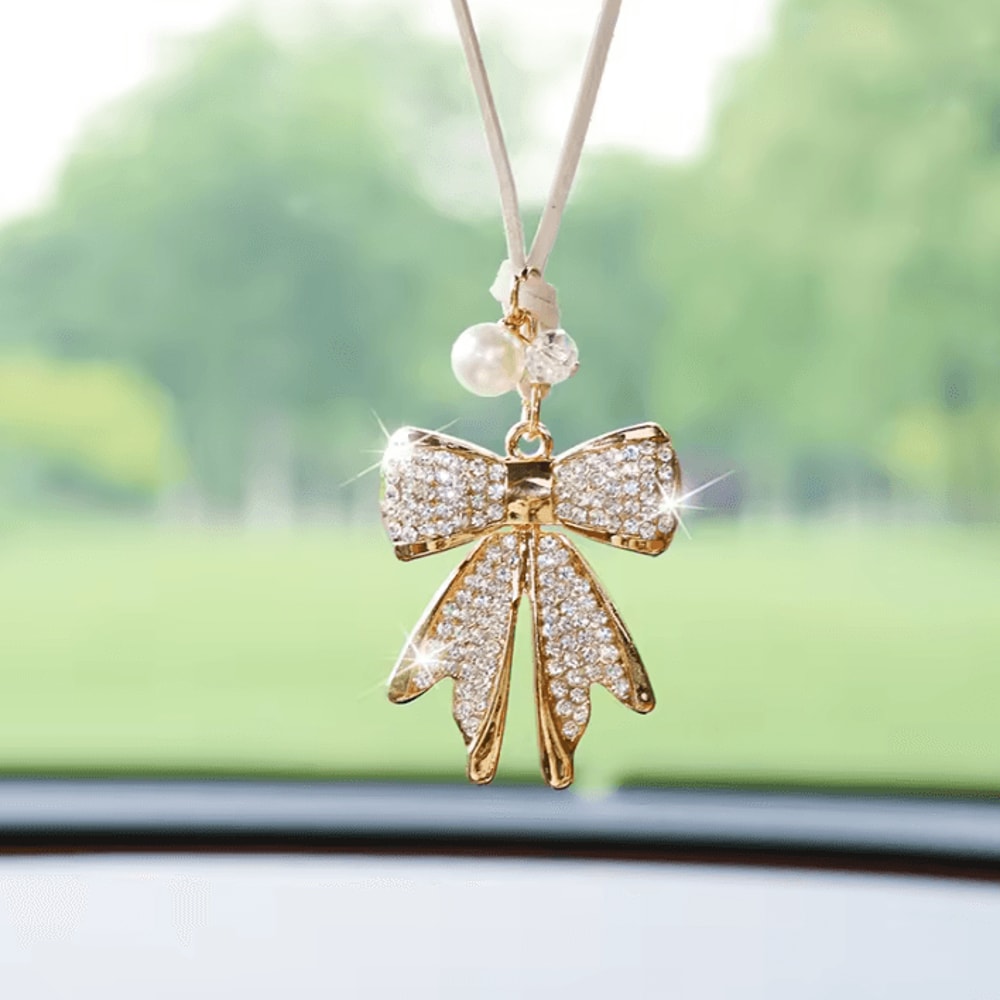 Luxe Crystal Bow Rearview Mirror Car Charm 4