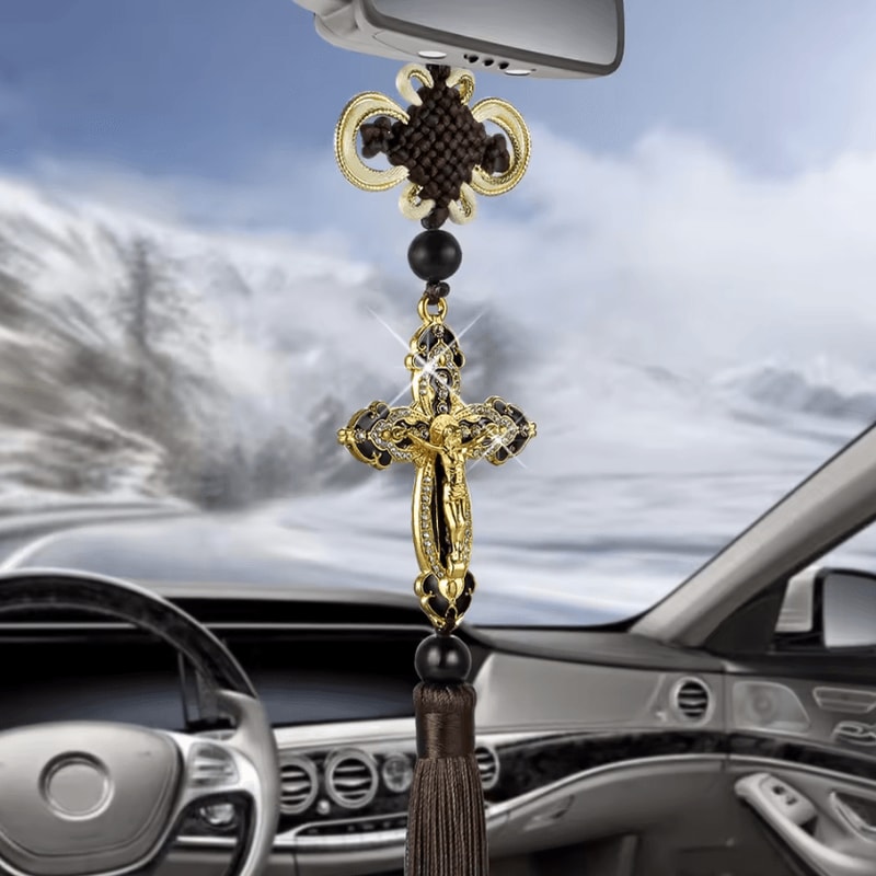FaithRide Jesus Cross Rearview Mirror Pendant 0