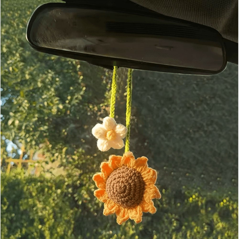 Handmade Woven Sunflower Car Hanging Pendant 0