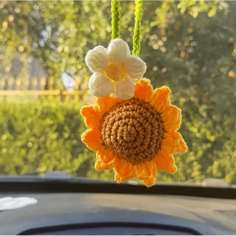 Handmade Woven Sunflower Car Hanging Pendant 1