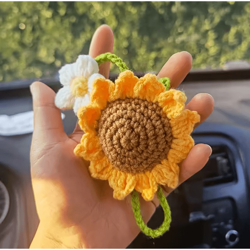 Handmade Woven Sunflower Car Hanging Pendant 2