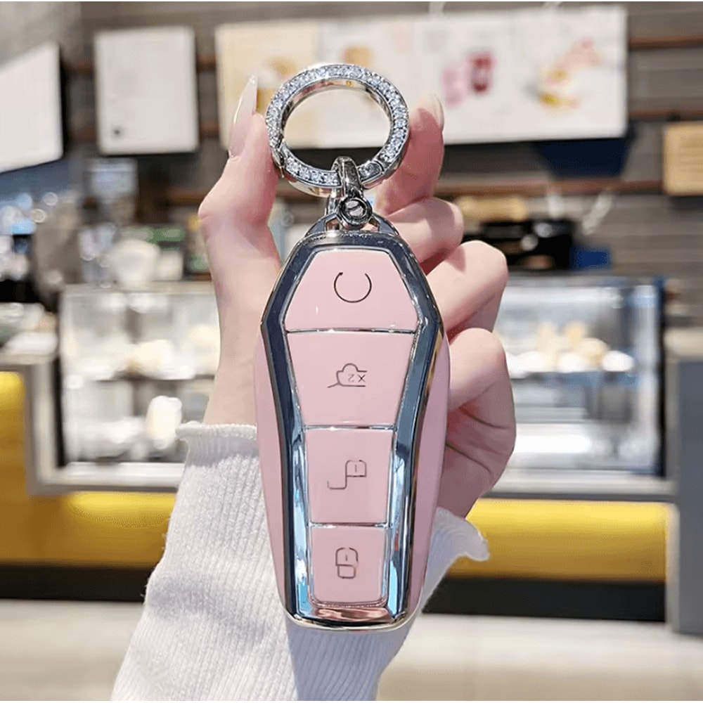 Pink BYD Smart Key Fob Cover With Keychain 2