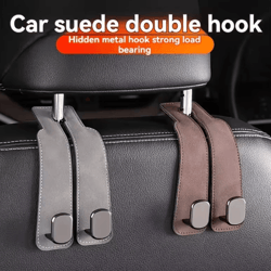 2-in-1 faux leather car seat back cover & headrest hook organizer