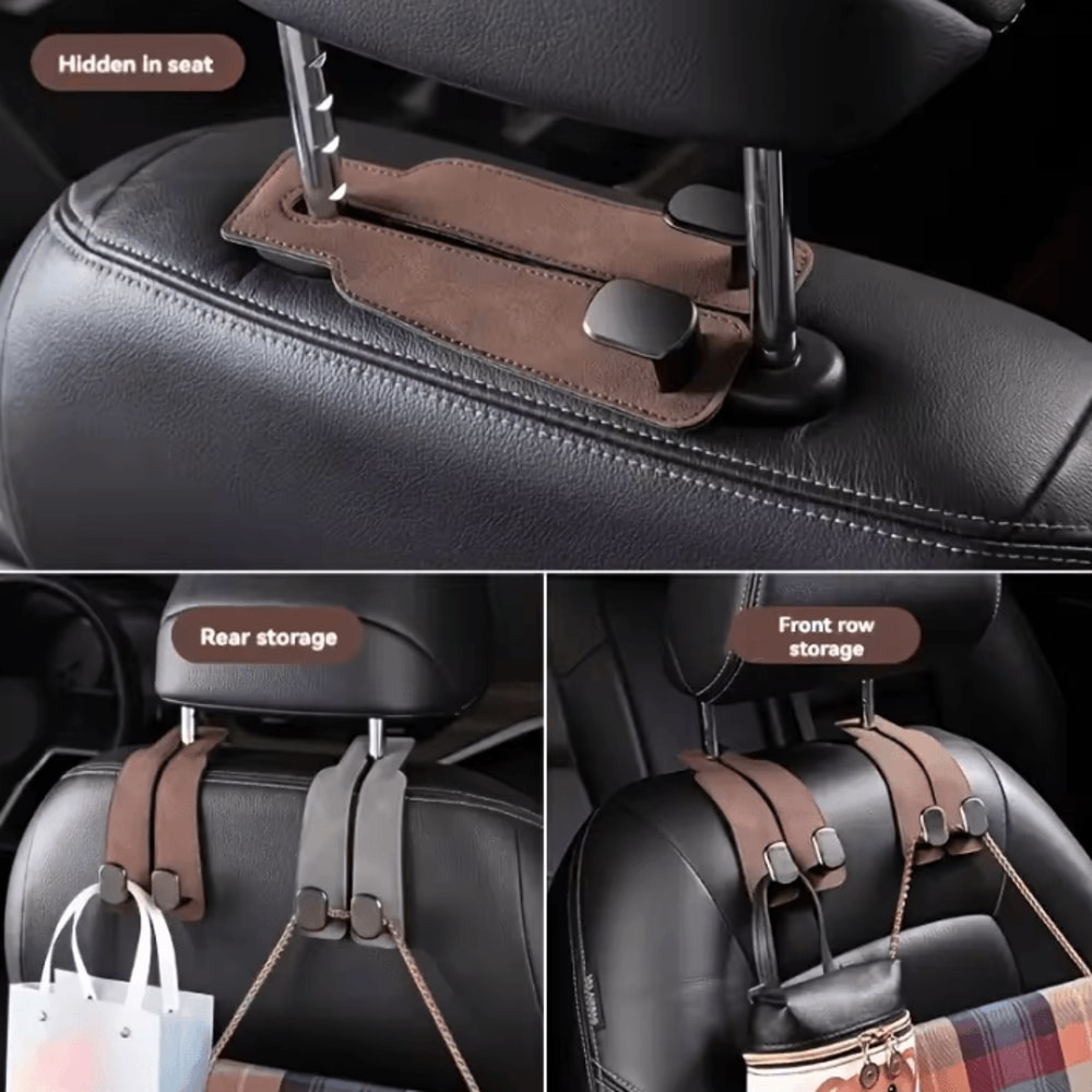 2in1 Faux Leather Car Seat Back Cover Headrest Hook Organizer 2