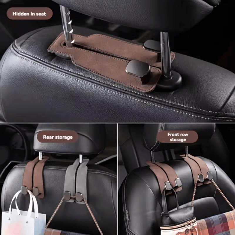 2in1 Faux Leather Car Seat Back Cover Headrest Hook Organizer 2