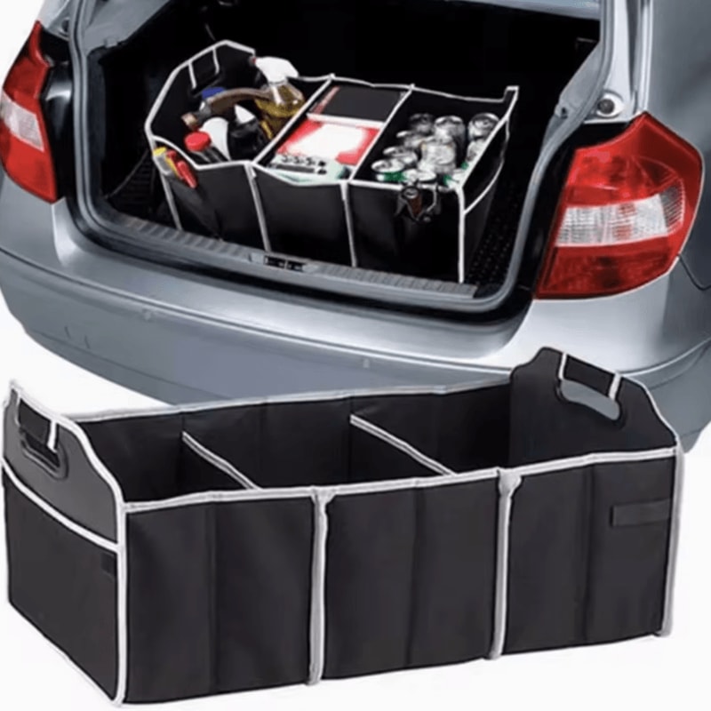 Foldable Waterproof Car Trunk Organizer With 3 Compartments 0