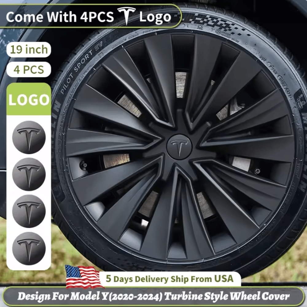 19Inch Matte Black Turbine Wheel Covers For Tesla Model Y 4PCS Set 0